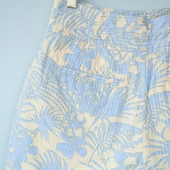 Free People Blue & Yellow Tropical Palm Leaf Island Seersucker Shorts - Picture 7 of 7